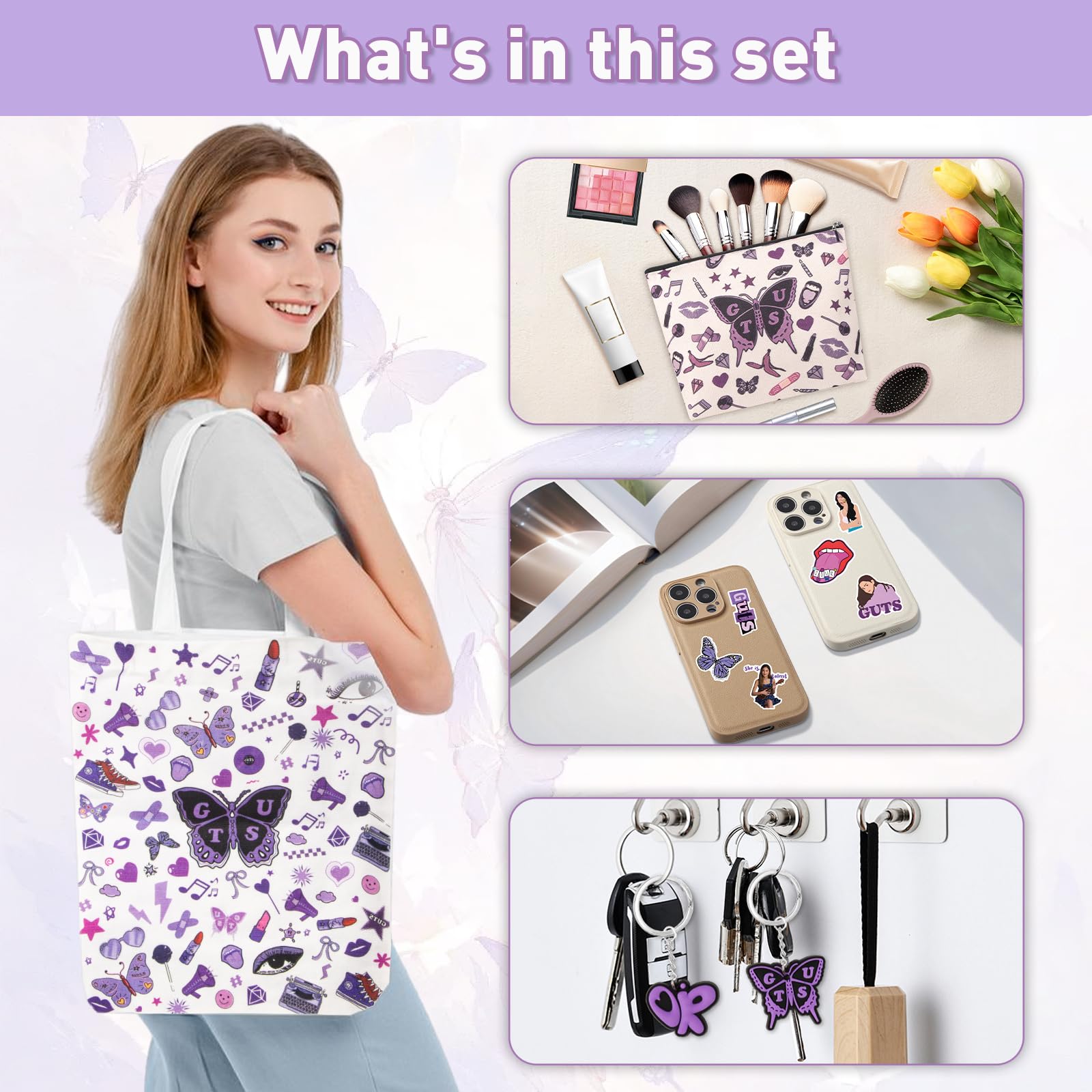 54PCS Ol𝕚v𝕚a Merch Album Canvas Bag Set, Cosmetic Bag Music Lover Makeup Bags with Stickers & Keychain - Image 2