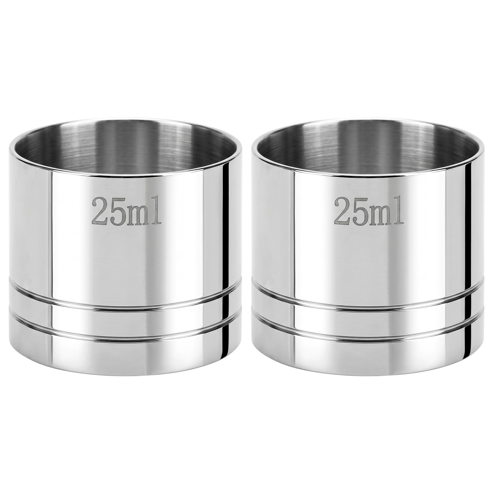2 Pack Stainless Steel Silver Thimble Spirit Shot Measure 25ml/50ml, Wine Measuring Cups for Home Bars, Cocktail Stations & Bartenders (25ml+25ml)