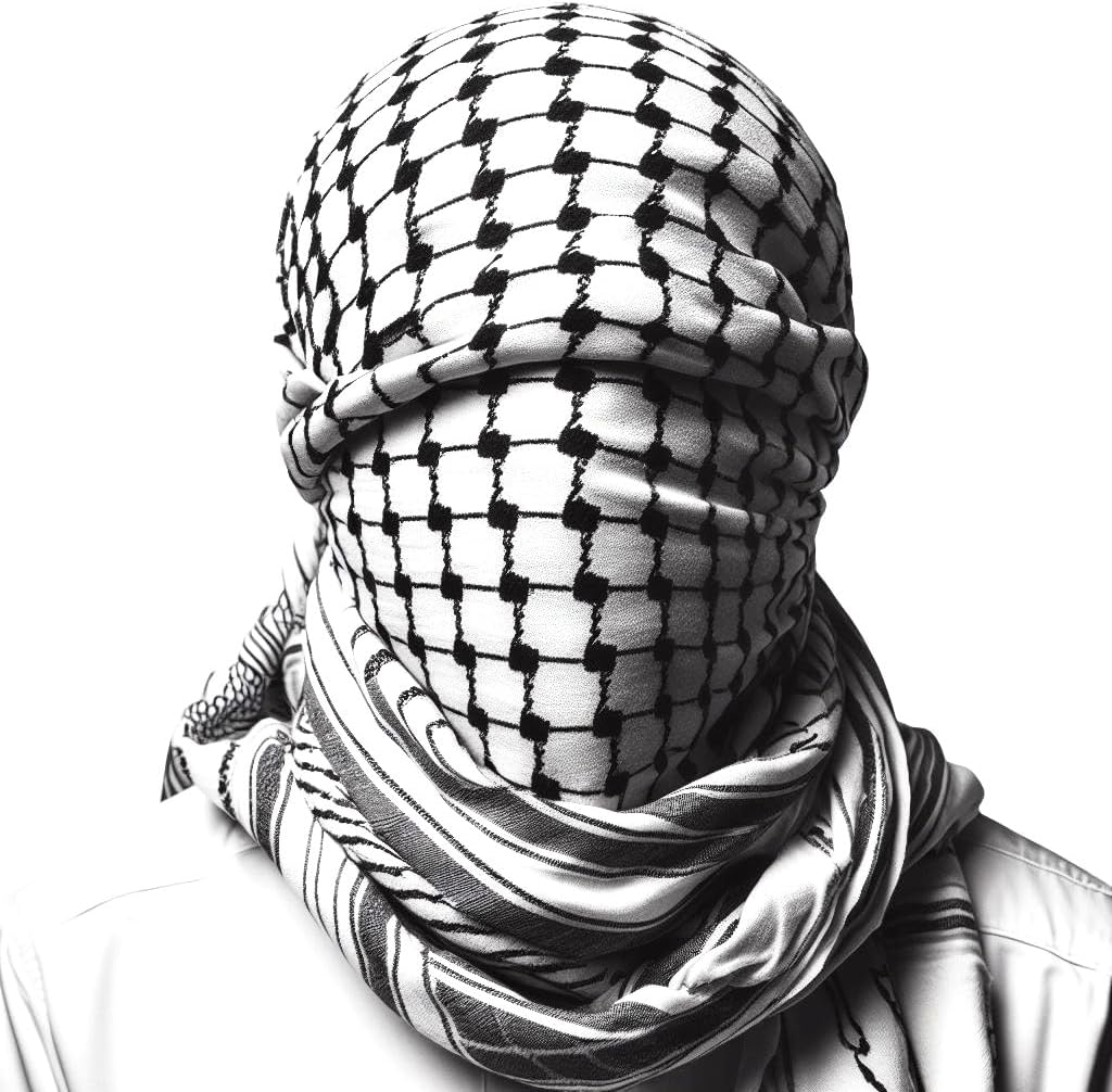 AUTHENTIC PALESTINIAN CRAFTSMANSHIP: FREE SOLDIER Palestinian Handmade 47x47 Inch Keffiyeh for Head and Neck