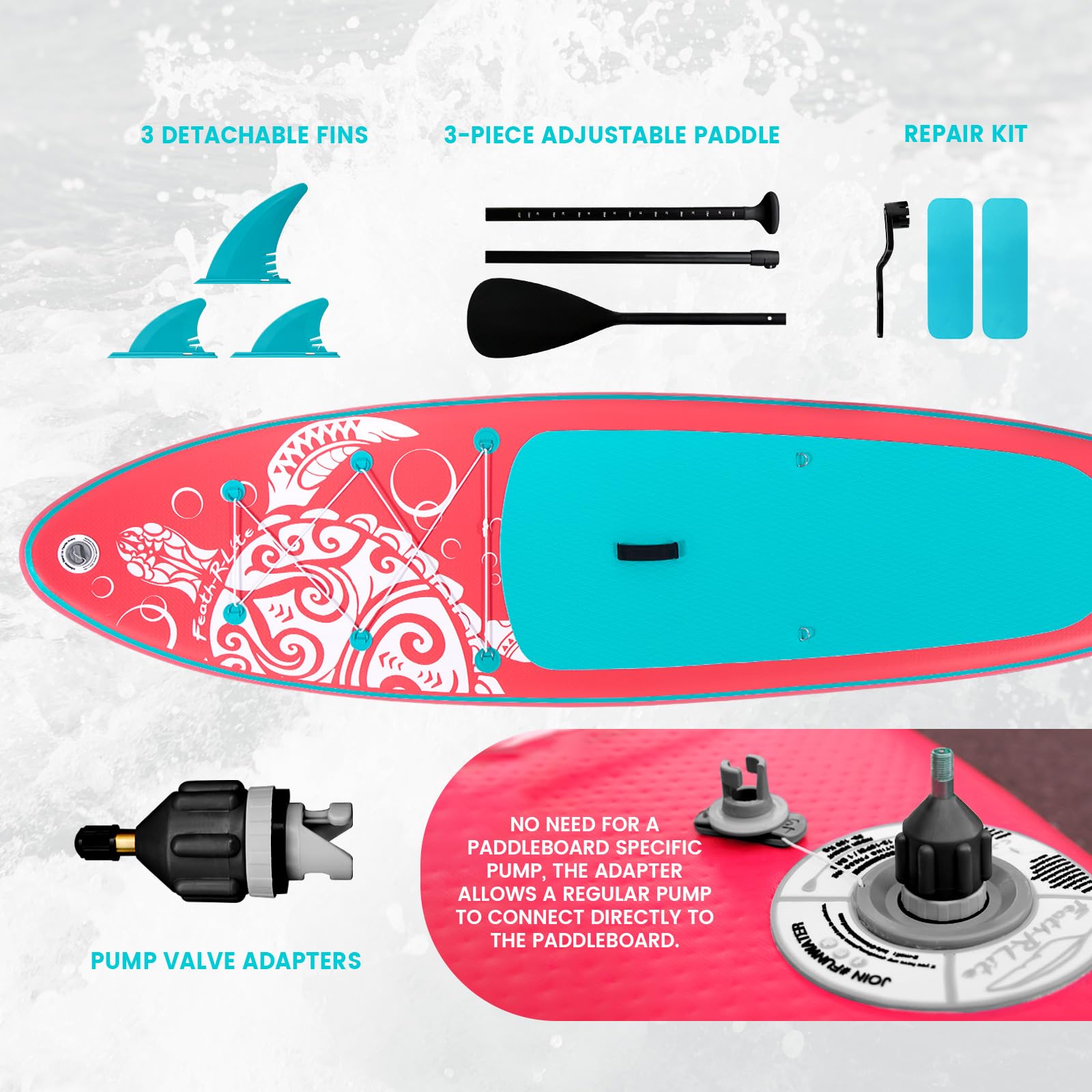 FEATH-R-LITE Tavola da paddle gonfiabile Stand Up Paddleboard per adulti SUP con due diverse configurazioni di accessori