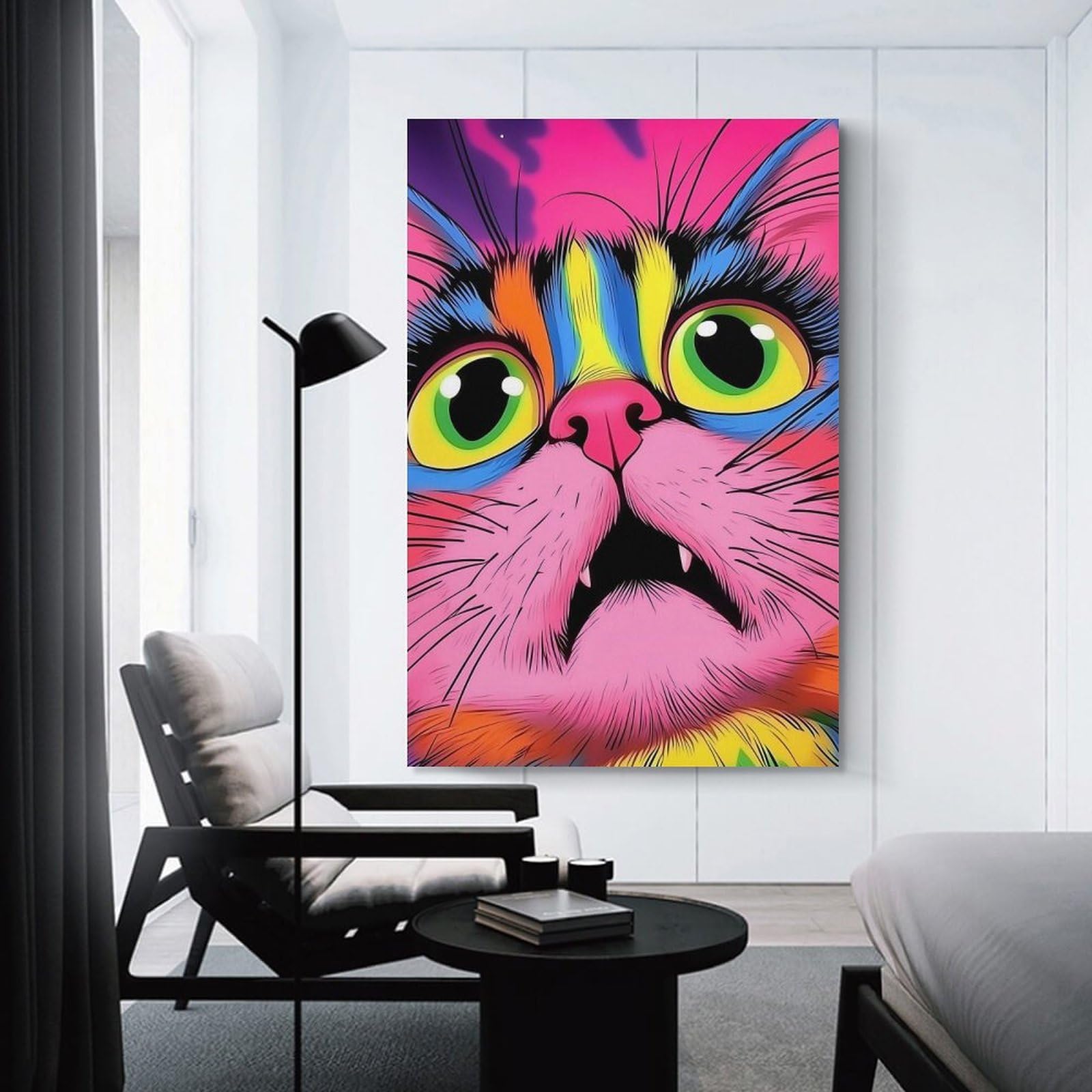Junmoney Unframe-Style-11 Psychedelic Cat Portrait Decorative Canvas Print, 16X24inch(40X60cm), For Living Room, Bedroom Or Home Office, Canvas Artwork With Gifting Potential
