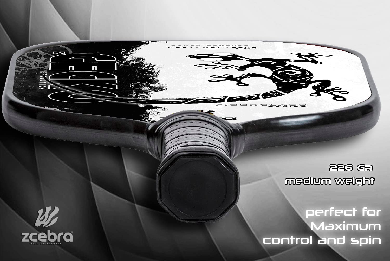 Raquette Paddle de Pickleball Composite - Raquette légère en Fibre de Verre Noyau de Panneau d'abeille en polypropylène texturé - Paddle Premium ZGECKO (Blanc)