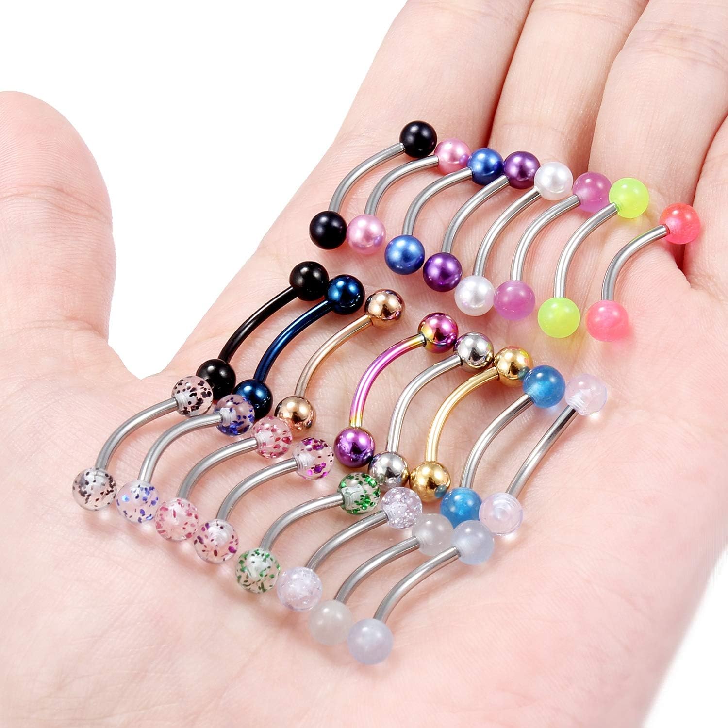 14G Stainless Steel Curved Barbell Snake Eyes Tongue Nipple Ring Body Piercing Jewelry Retainer for Women Men 14-16mm