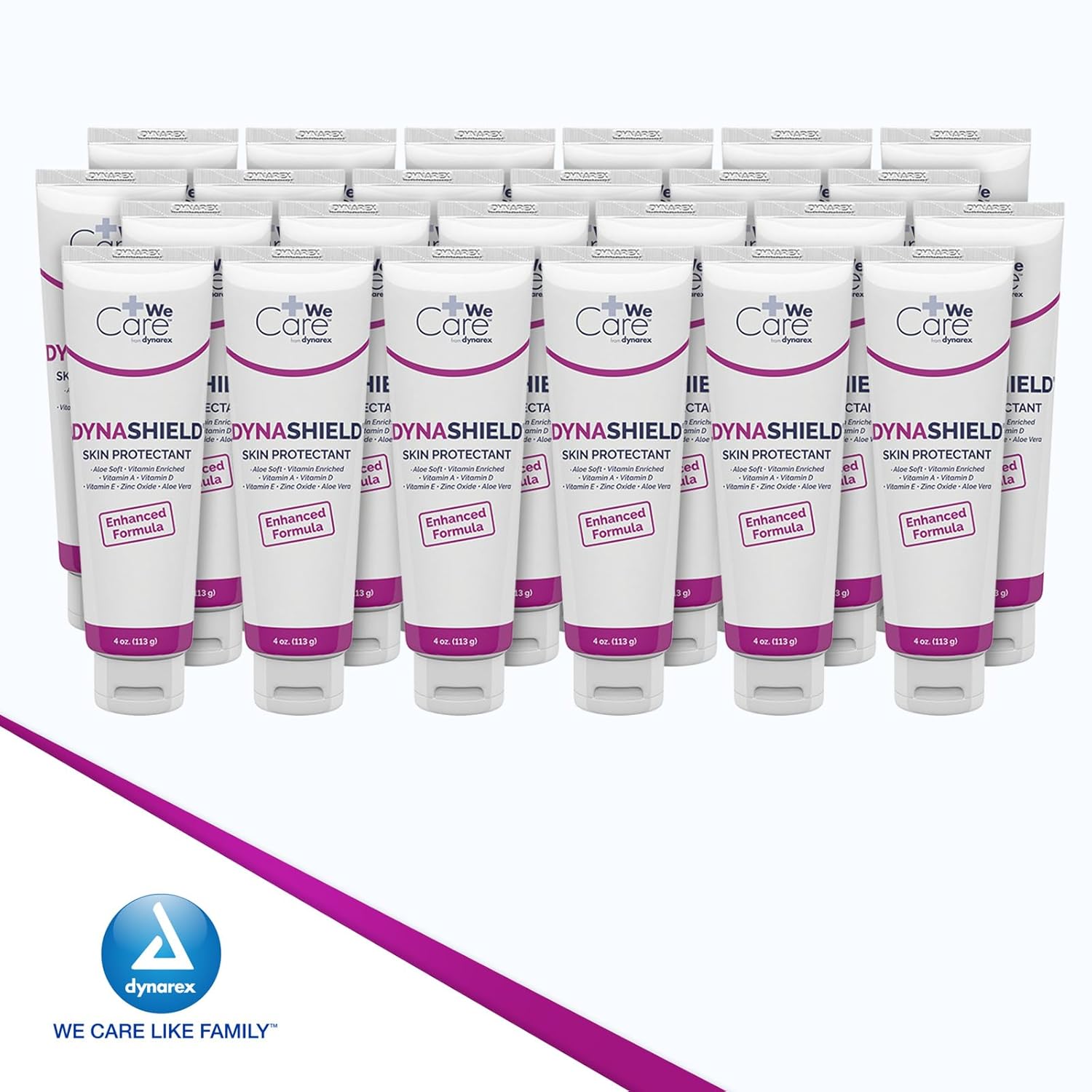 Dynarex DynaShield Skin Protectant Barrier Cream - Zinc Oxide Cream with Vitamins A, D, E, Aloe Vera - Protective Ointment, Helps Moisturize Dry Skin - 4oz Tube, 24 Per Case