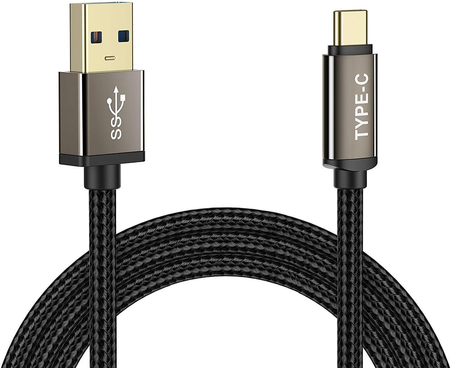 USB C Cable 3 ft, USB Type C to USB 3.0 Cable - Braided Fast Charging Data Cable for S8/S8 Plus, LG G5 G6 V20, Google Pixel, Nexus 5X/6P, Moto Z2 Play, Nintendo Switch, GoPro5 - Black
