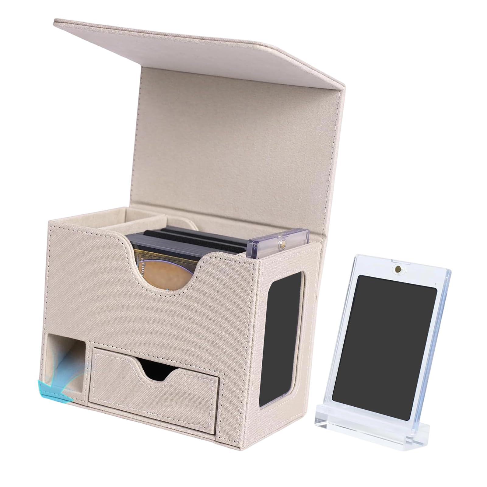 Hsioluted Excellent PU Leather Card Storage Box Holds More Than 100 Double Sleeved Cards for Game Enthusiasts Wide Mouth Card Box