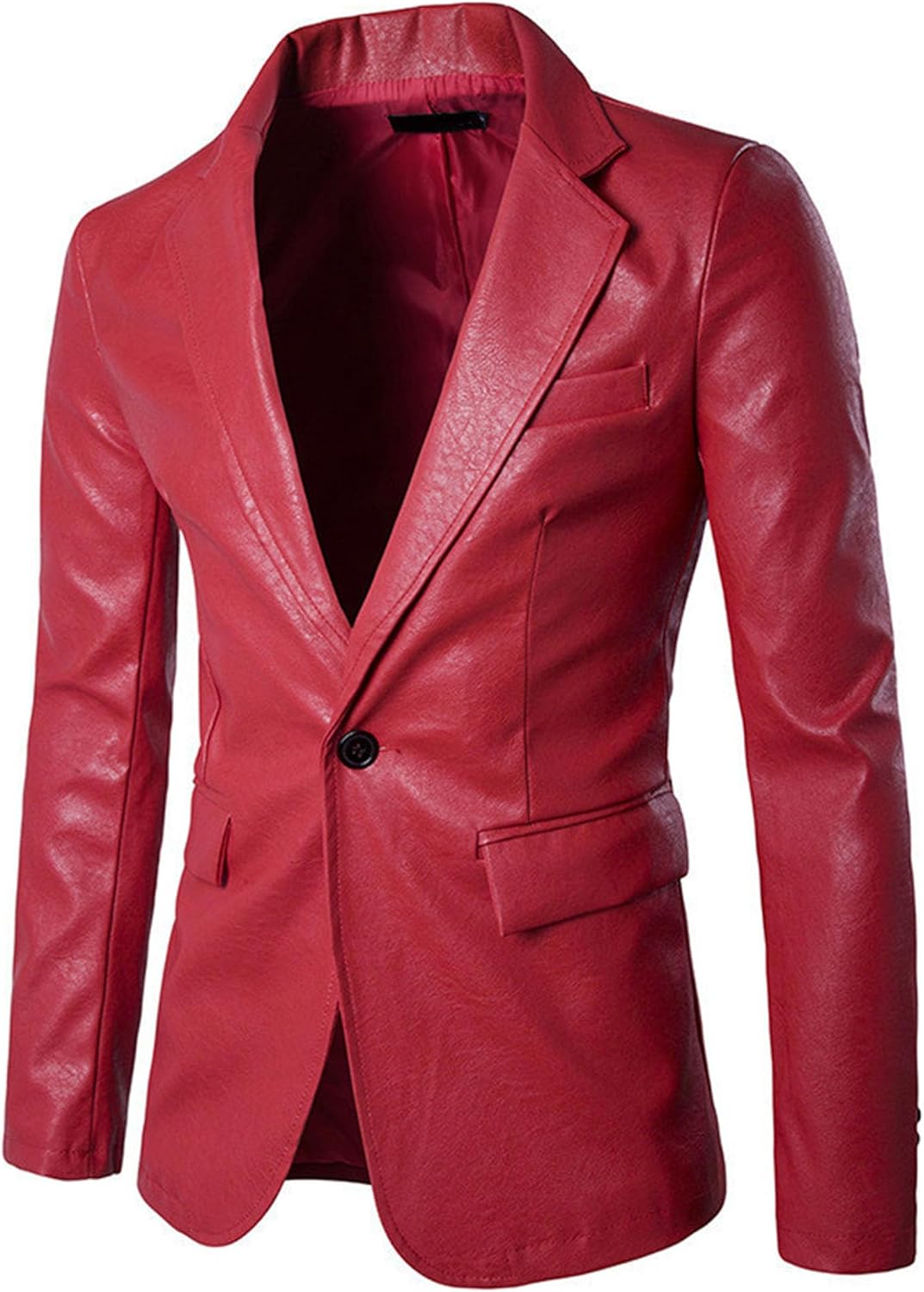 JEsilunmaMY Mens Slim Fit Leather Blazer Jacket Notch Lapel One Button Suit Jacket Fashion Dress Coat for Wedding Prom
