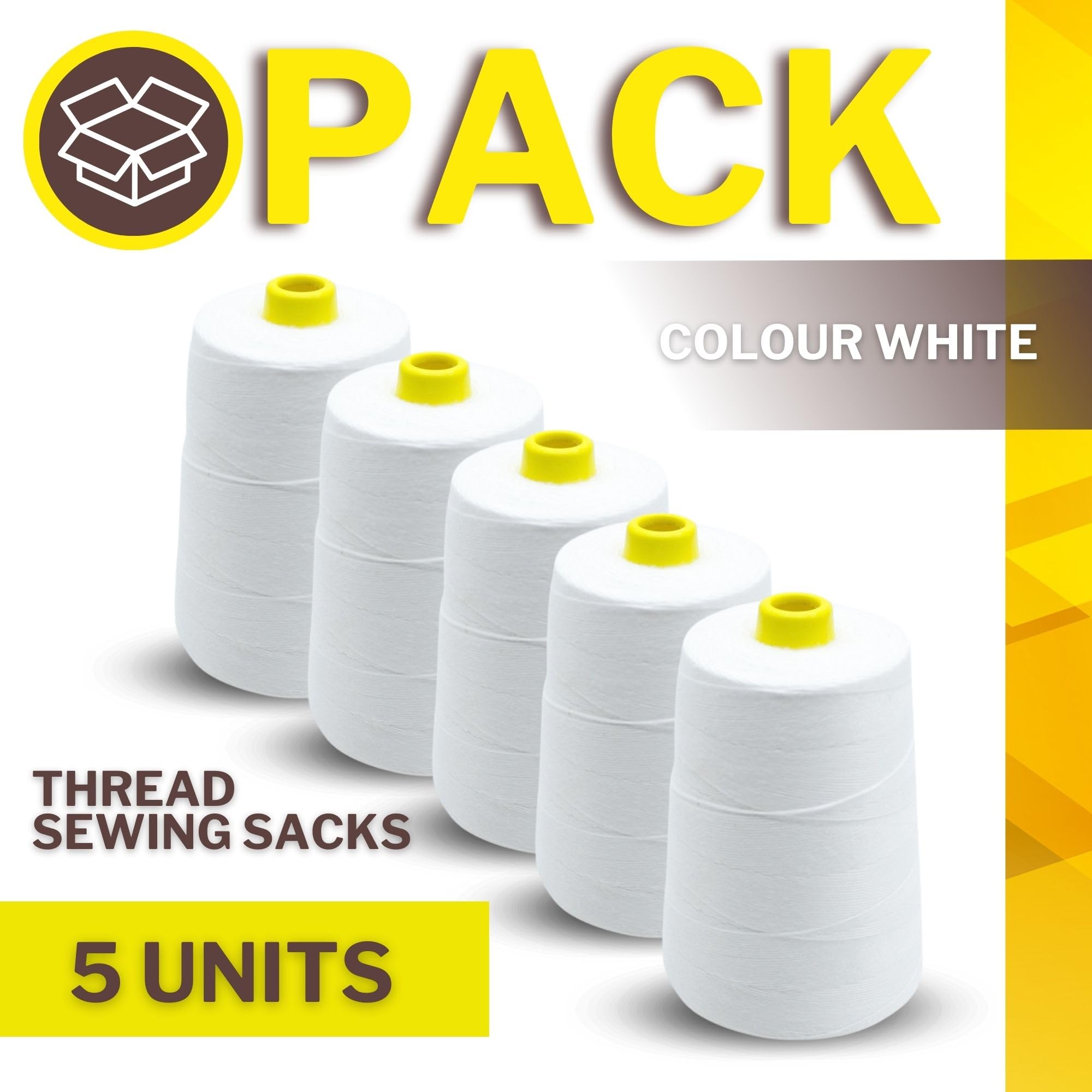 DOJA Barcelona | Filo per Cucire Sacchi | 5 Bobine Filo Cucito Poliestere | 12S/20S 4 Fili | 200g | 1020m | Colore Bianco | Filo per Macchina da Cucitrice Sacchi | Resistente per Macchina da Cucire