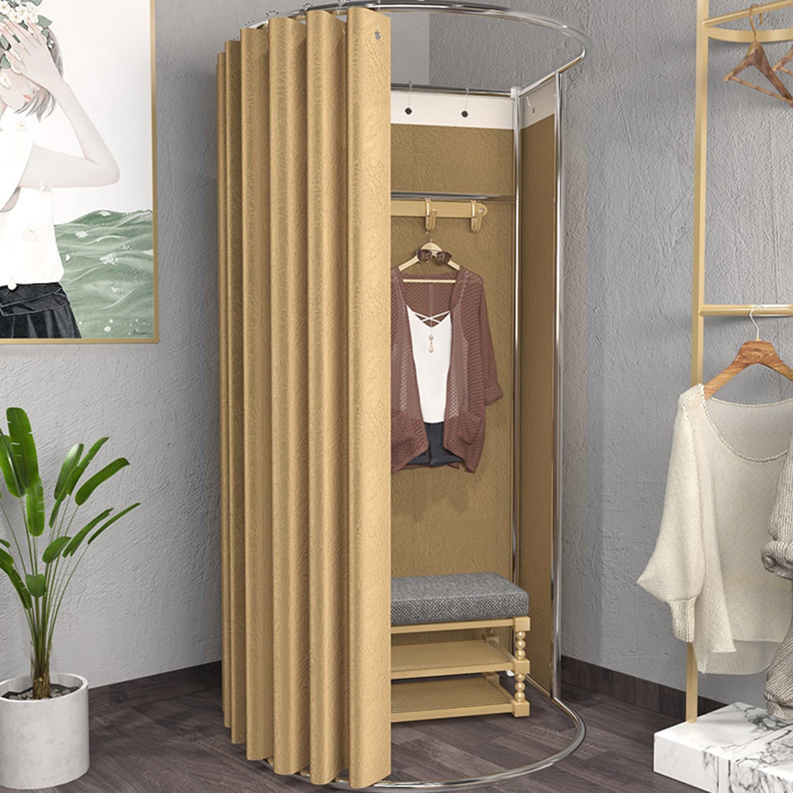 Vestiaire en U avec rideau d'ombrage et tringle pour cabine de protection de la vie privée