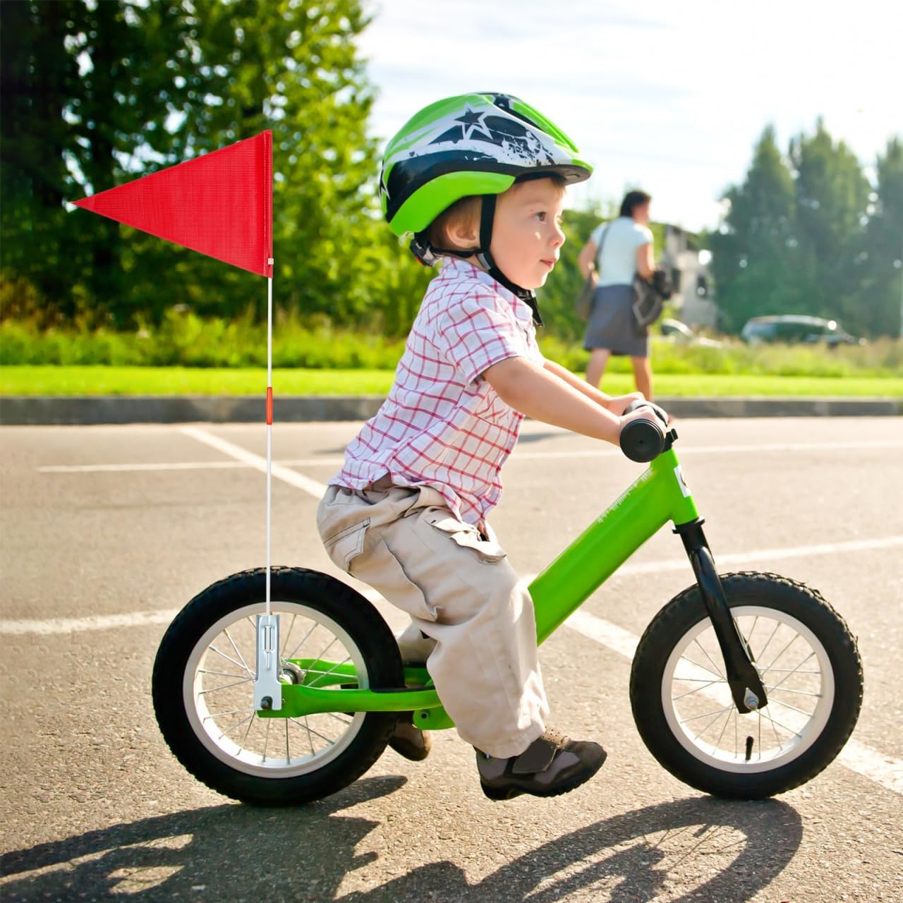 Abaodam Bike Safety Flag with Pole for Kids Bicycle Trailer Stroller Go Kart, 4.2 Foot High Visibility Red Cycling Flag with Fiberglass Pole for Child Bike Riding Warning