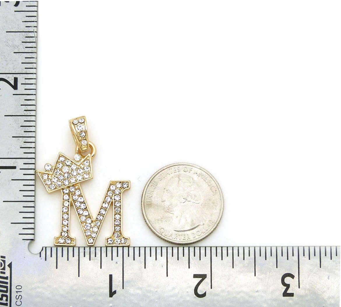 Fashion 21 Unisex Small Size Pave Initial Alphabet Letter Pendant 24" Box Chain Necklace & Earring Set (M Set/Gold)