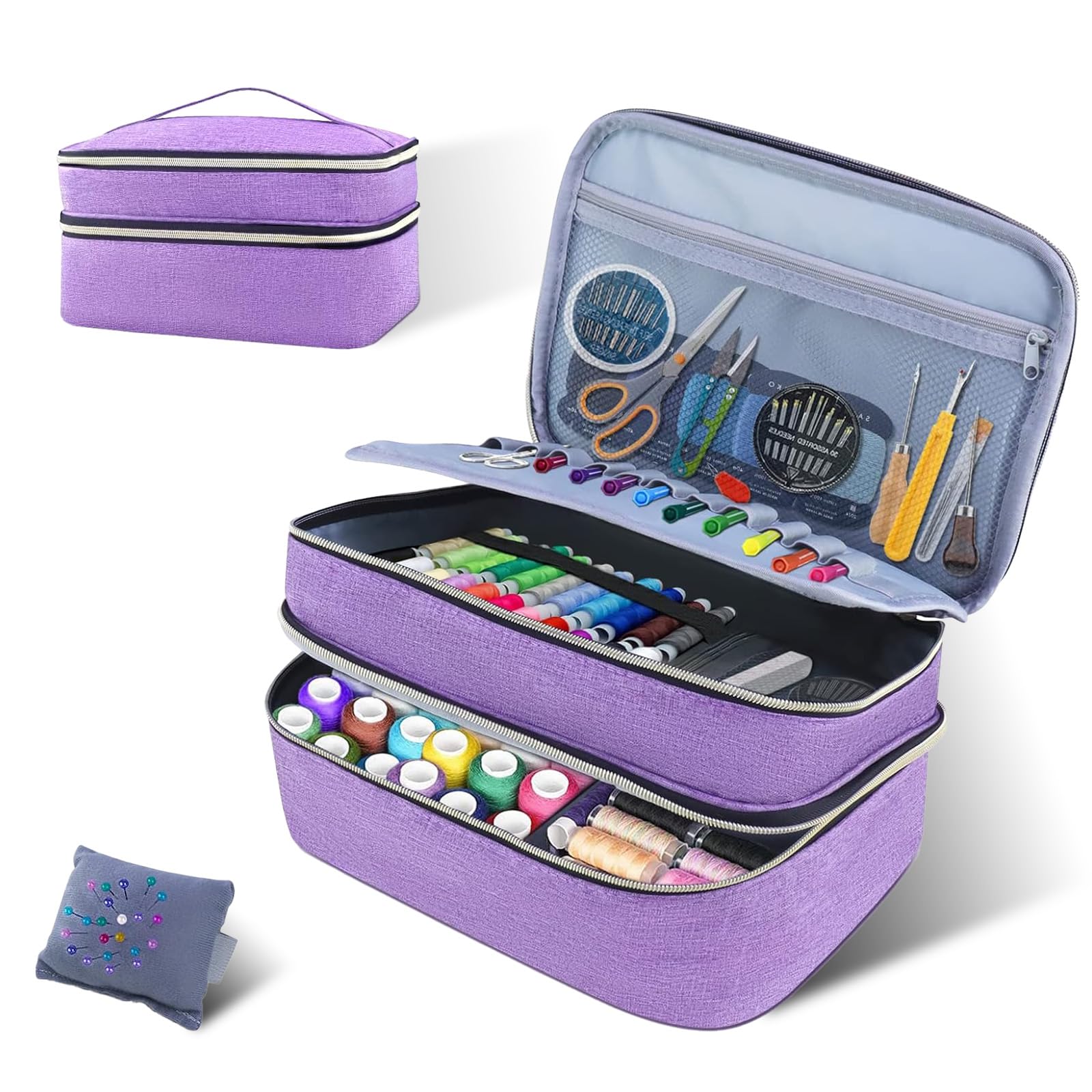 BLOGLOER Bolsa de Almacenamiento de Materiales de Costura, Caja de Kit Costura Profesional, Costurero Grande, Doble Capa Organizador de Accesorios, para Agujas Hilo Tijeras y Otras Materiales
