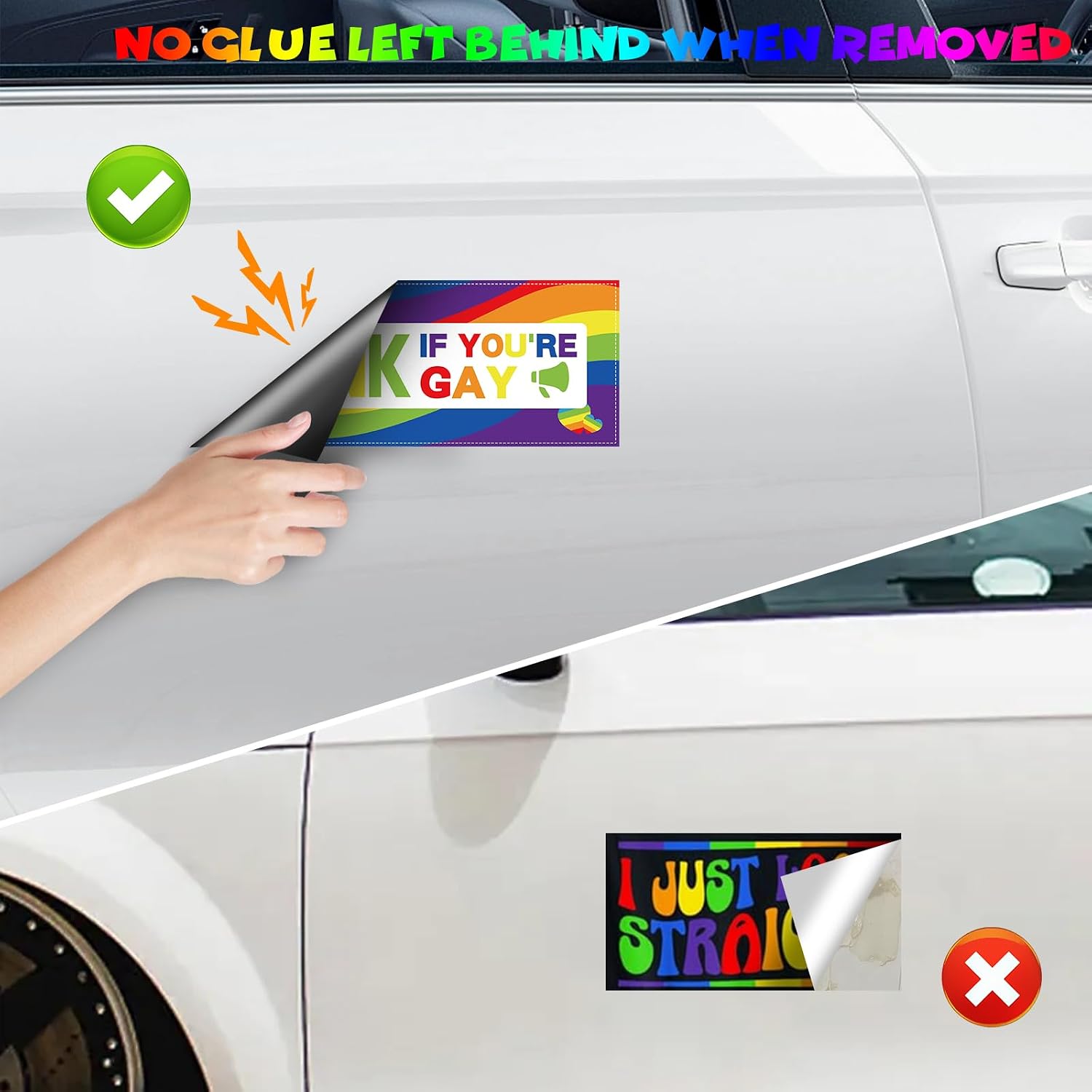 12 Pcs Rainbow Magnetic Car Stickers, Gay Pride Car Magnets, Reusable Prank Bumper Stickers, Funny Magnetic LGBT Bumper Decals for Vehicles, Trucks, Fridge