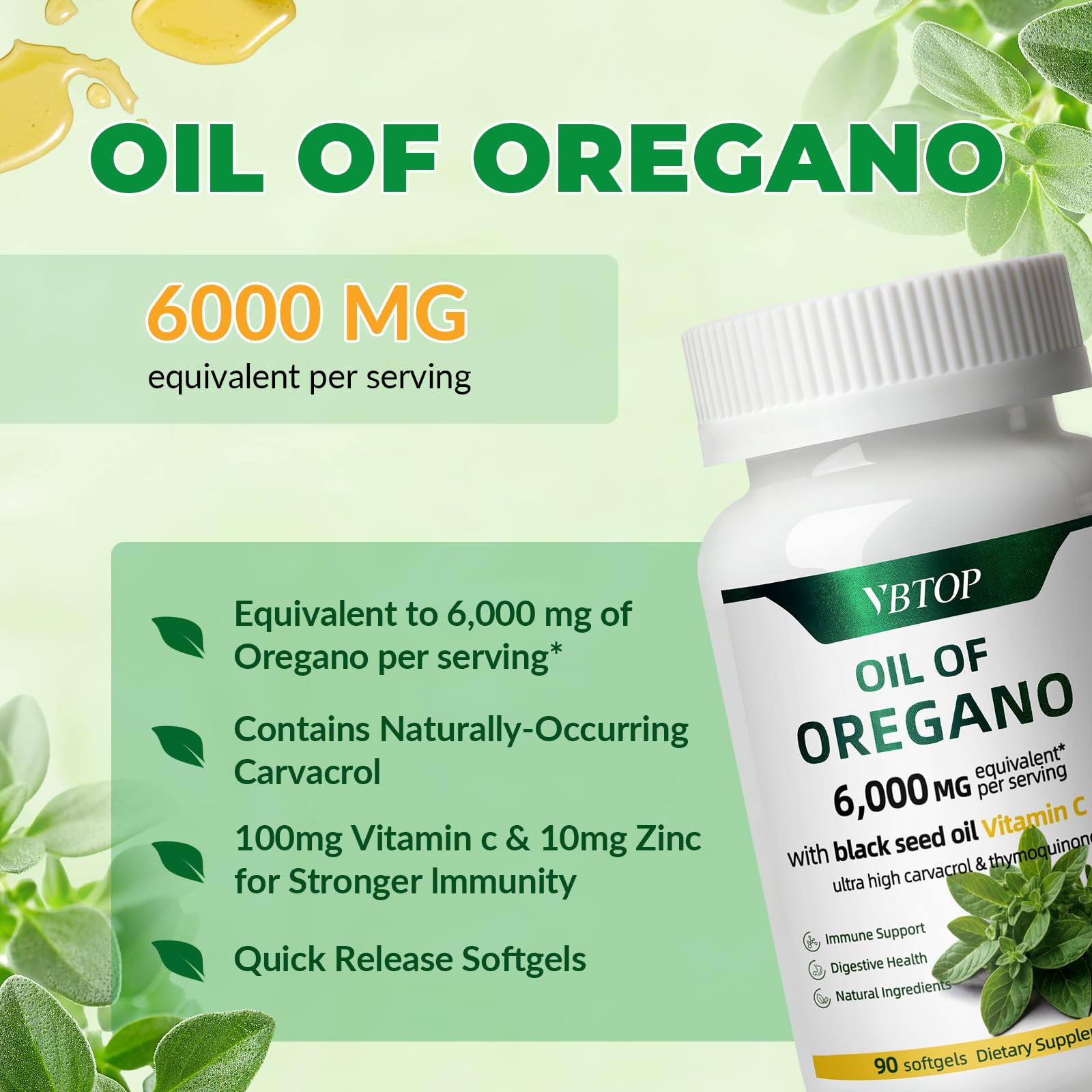 Oregano Oil with Black Seed Oil, Vitamin C and Zinc, 90 Softgels — Amazon image 7