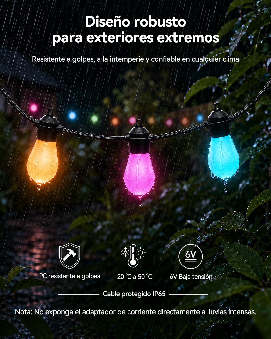 Meevt Guirnalda Luces Exterior RGB 20M, Luces LED Jardín Regulables S14