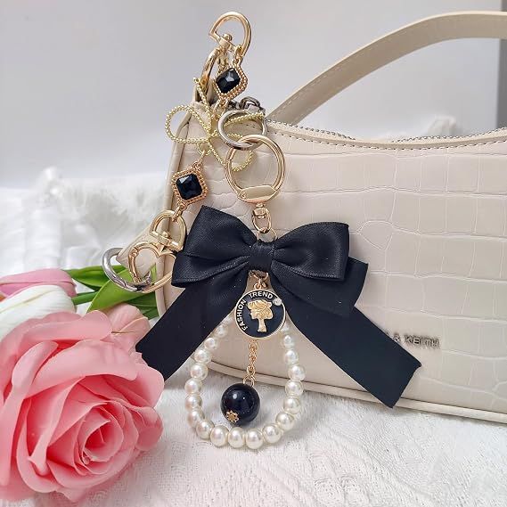 4Pcs Purse Extender Chain & Bow Keychain Kit, 2 Extender Chains & 2 Bow Charms,Handbag Strap Extenders Purse Charms