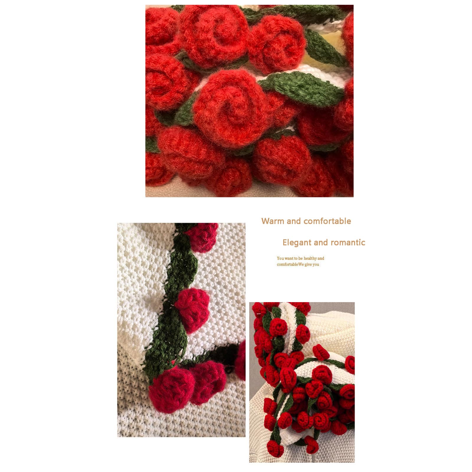 Koc z motywem bukietu kwiatów wykonany szydełku, Kocyk z bukietem róż wykonany ręcznie na szydełku 80-150 cm(80 cm (33 flowers))