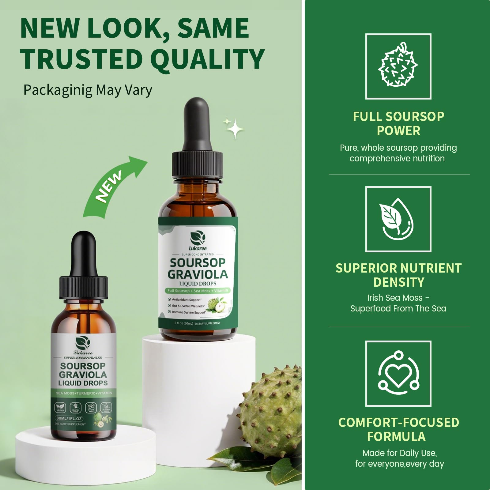 (2 Pack)Whole Soursop Graviola Leaf Extract Liquid Drop with Irish Sea Moss — Amazon image 3