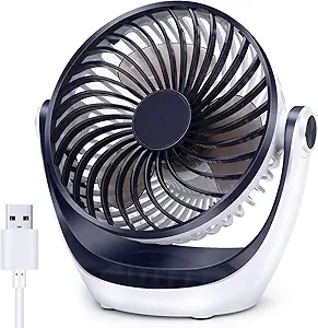 Aluan Desk Fan Small Table Fan with Strong Airflow Quiet Operation Portable Fan Speed Adjustable Head 360°Rotatable Mini Personal Fan for Home Office Bedroom Table and Desktop 5.1 Inch