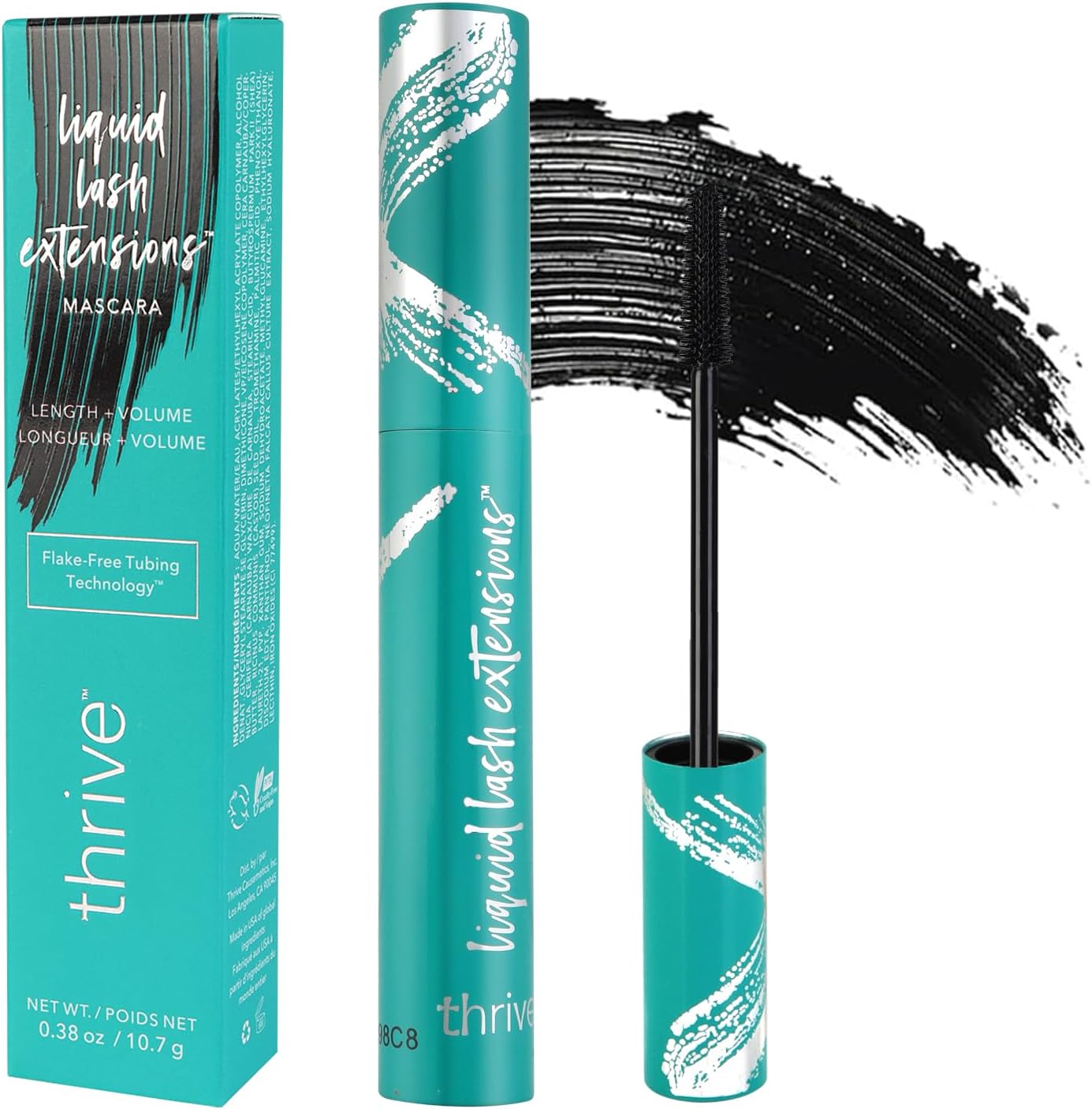Thrive Mascara (Black 10.7g/0.38 OZ), Thrive Mascara Liquid Lash Extensions - Brynn Thick and Slender, Waterproof and Sweat Resistant