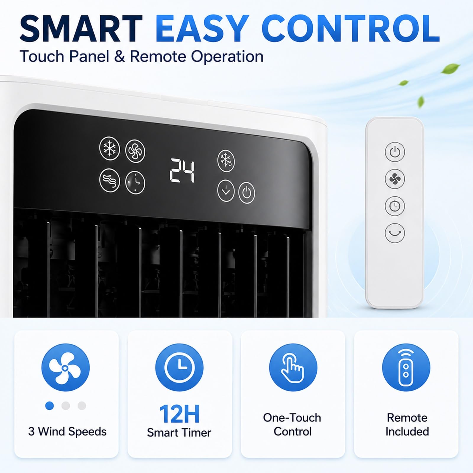 Climatizador Evaporativo Portátil para Hogar, Enfriador de Aire con Ventilador, Depósito de Agua Extraíble, 6 Acumuladores de Frío, Temporizador 12H