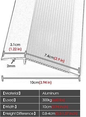 Miniatura 3 de Tira de transición de piso de 3.9 in de ancho, reductor de umbral de puerta para suelos irregulares, recortadora de bordes de aluminio para suelos