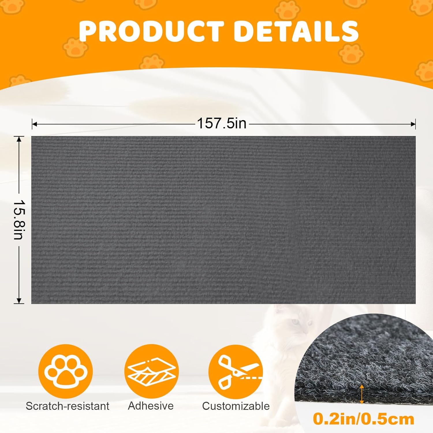 猫 スクラッチ マット 粘着 157.5インチ x 15.8インチ トリミング可能 猫 スクラッチパッド 家具プロテクター DIY