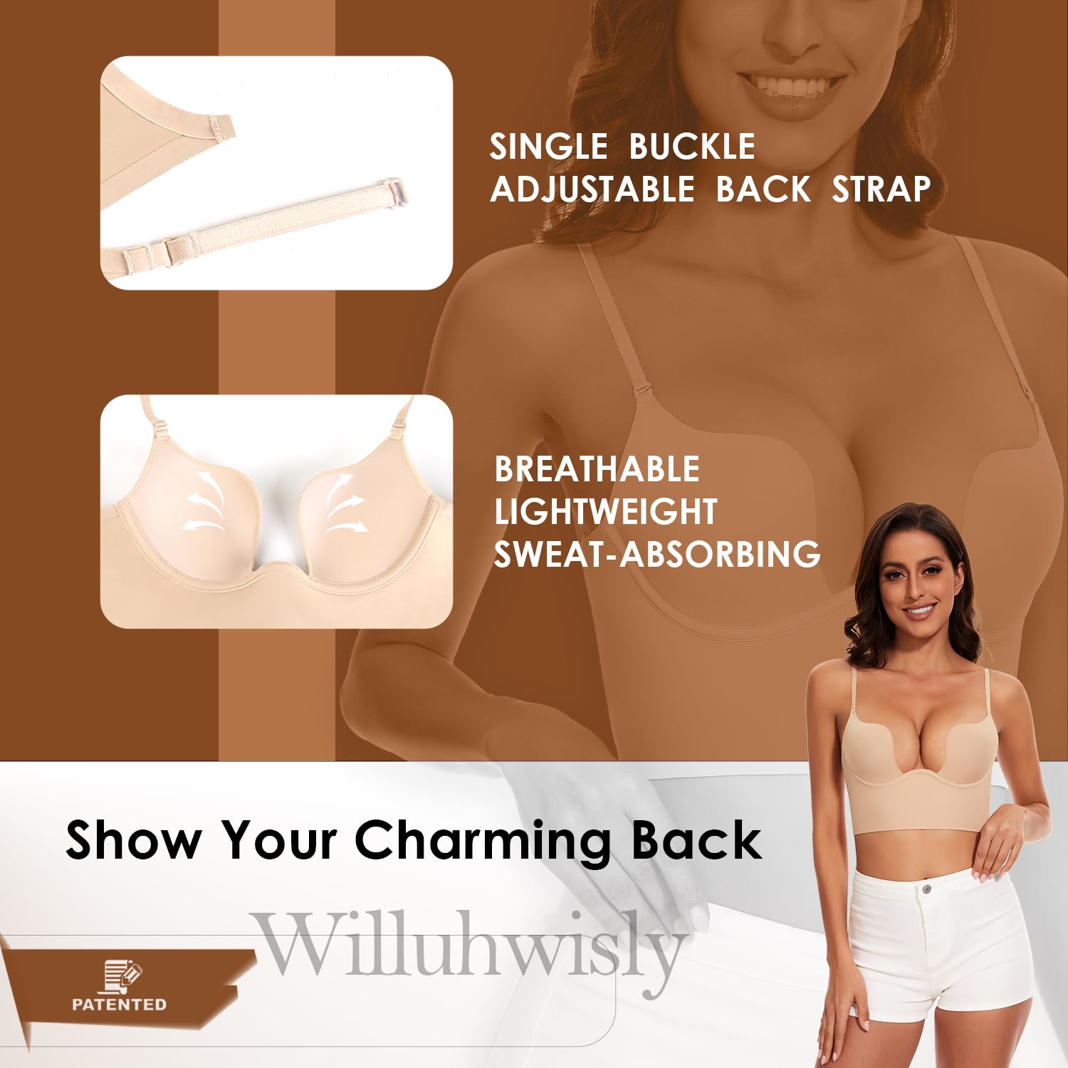 Femme Soutien-Gorge Dos Nu, Multi-Positions Décolleté Profond sans Couture Soutien-Gorge Convertible Dos Nu