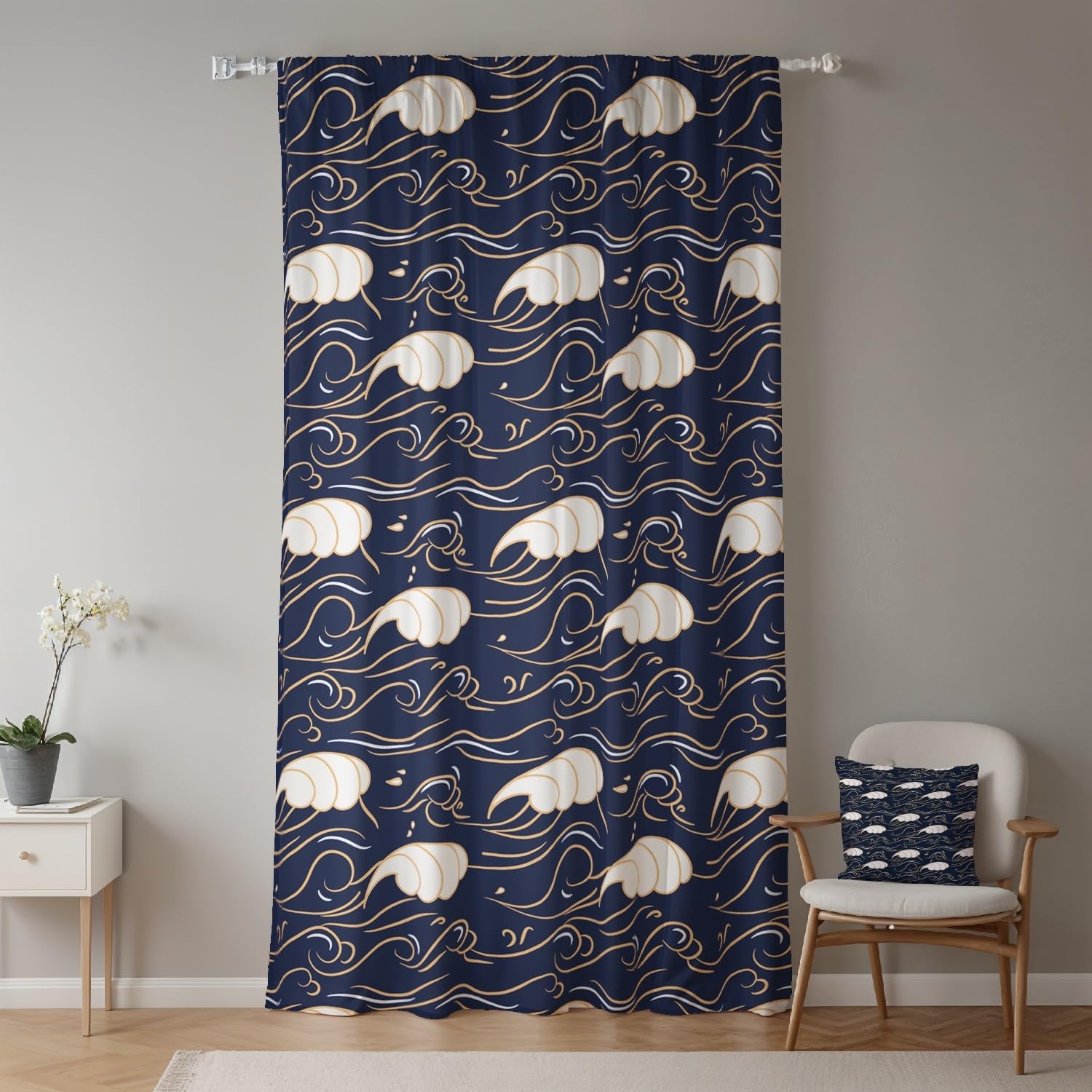 132x214cm Cortina Pliegues lápiz ondulados Estilo Marina Dibujos Cortinas con Bolsillo para Varilla Opacidad al 80% Trabilla Trasera Tratamientos Ventanas para Sala Estar Dormitorio,1 Panel