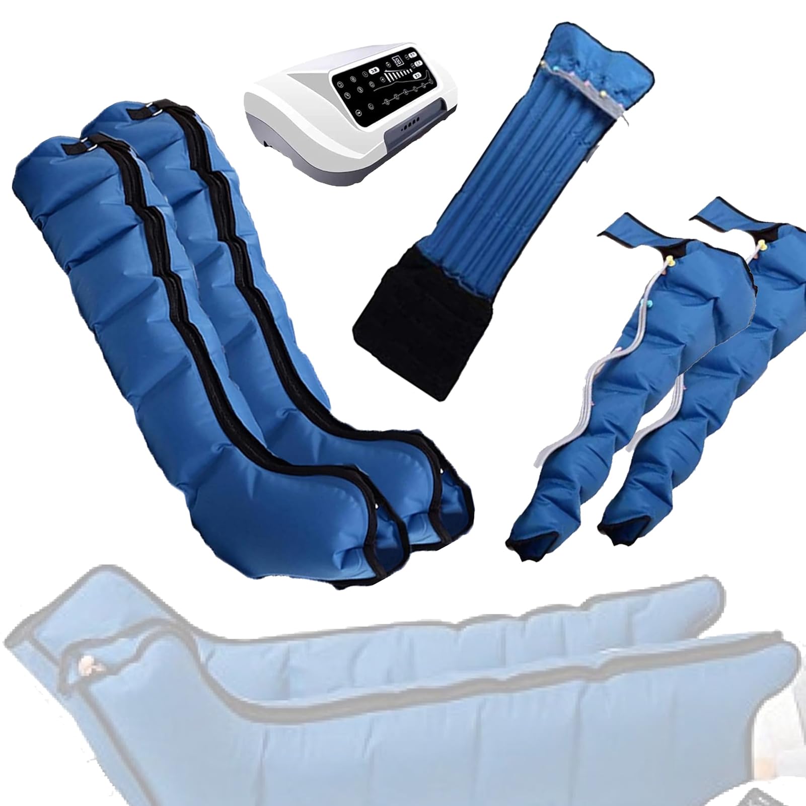 Massaggiatore Elettrico A Compressione d'Aria per Le Gambe - 6 Camere d'Aria Pressoterapia Linfodrenaggio, Allevia I Dolori alle Gambe con Migliora La Circolazione,con Telecomando
