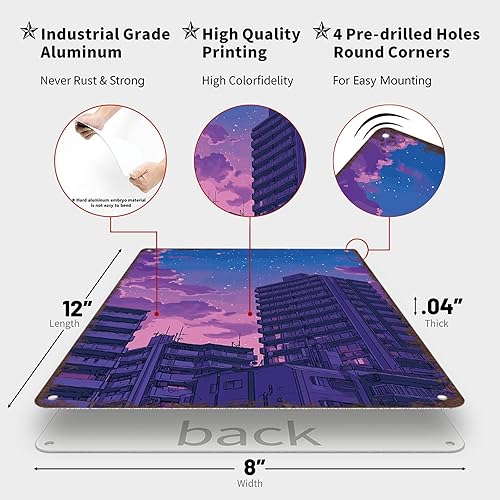 Miniatura 2 de Letrero de metal con diseño de ciudad de City Build Lofi, diseño retro vintage de paisaje de ciudad, carteles de estaño retro para hombre, cueva,