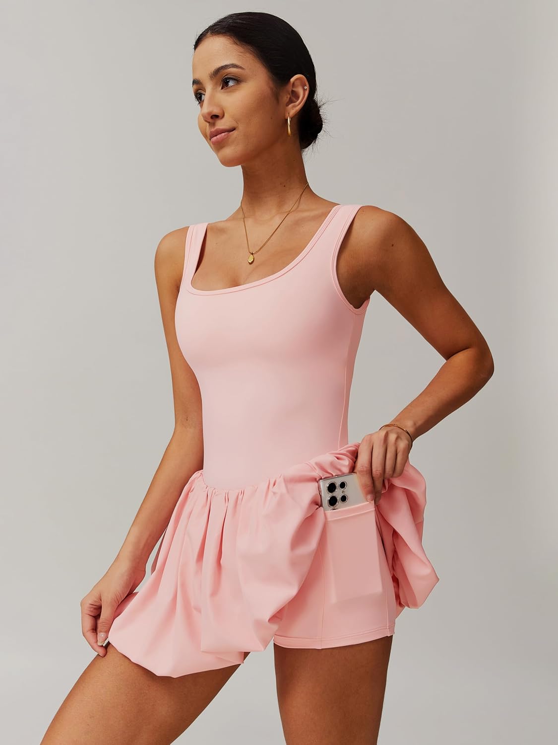 ABOCIW Womens Bubble Tennis Dress Squre Neck Sleeveless Workout Golf Athletic Dresses Build in Shorts with Pockets - Image 3