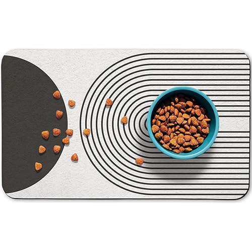 Dog Food Mats for Floors Waterproof, Cat Water Bowl Mats Pet Feeding Absorbent Mat Placemats for Food and Water Black Bohemia 16 * 24 inch