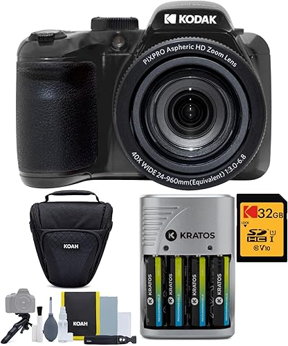 Kodak PIXPRO AZ405 - Cámara digital Astro Zoom de 16 MP con zoom de 40x y pantalla LCD de 3 pulgadas en paquete negro con estuche para cámara y