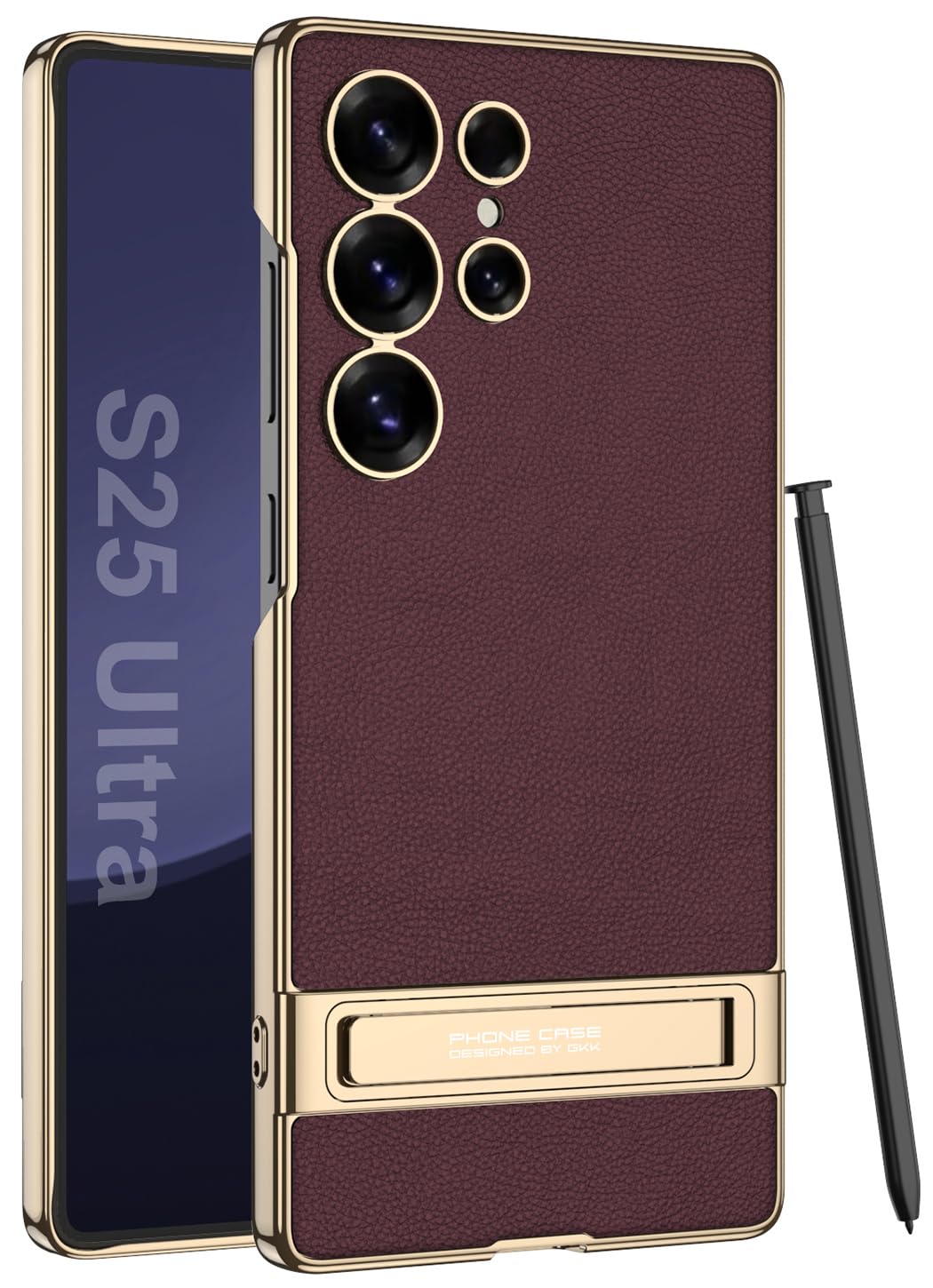 SOUTEM For Samsung Galaxy S25 Ultra Vegan Leather Case with Invisible Plating Kickstand,Thin Flexible Soft Grip Luxury Vegan Slim Protective