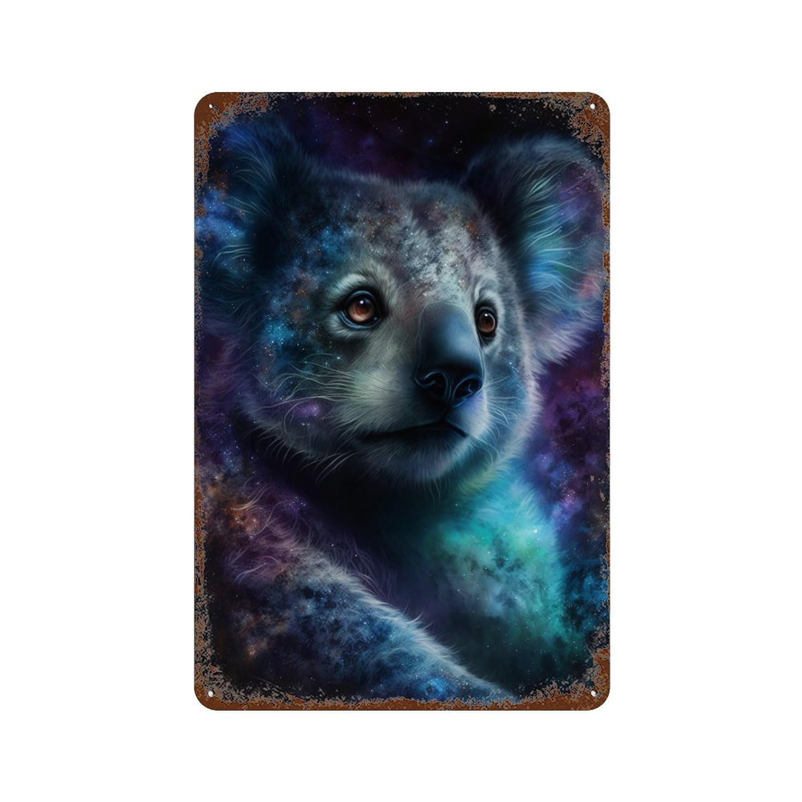 Garage Style Cosmic Koala Art Print-10 Distressed Metal Wall Sign 11.8"x7.9", Shabby Chic Decor for Bar And Workshop