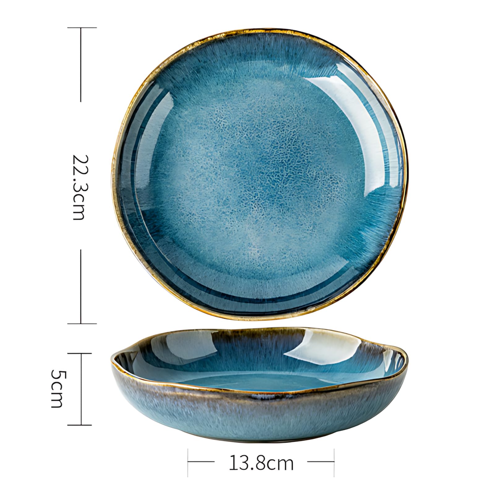 Assiettes à Salade En Céramique, Assiettes à Dessert Irrégulières en Porcelaine Bleue, Assiettes à Salade Et à Pâtes Allant au Micro-Ondes et au Lave-Vaisselle (Azuré)
