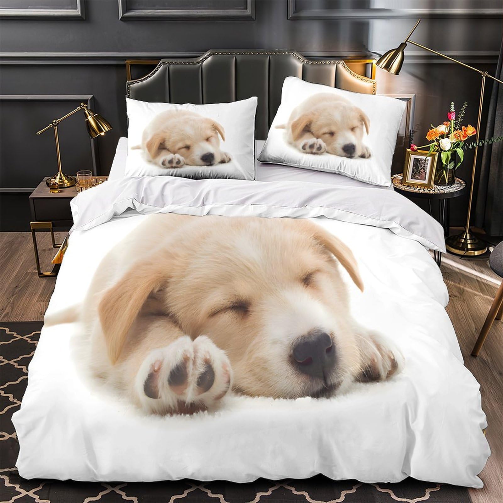 Housse de couette chiot qui dort 3D microfibre anti-decoloration drap de couette