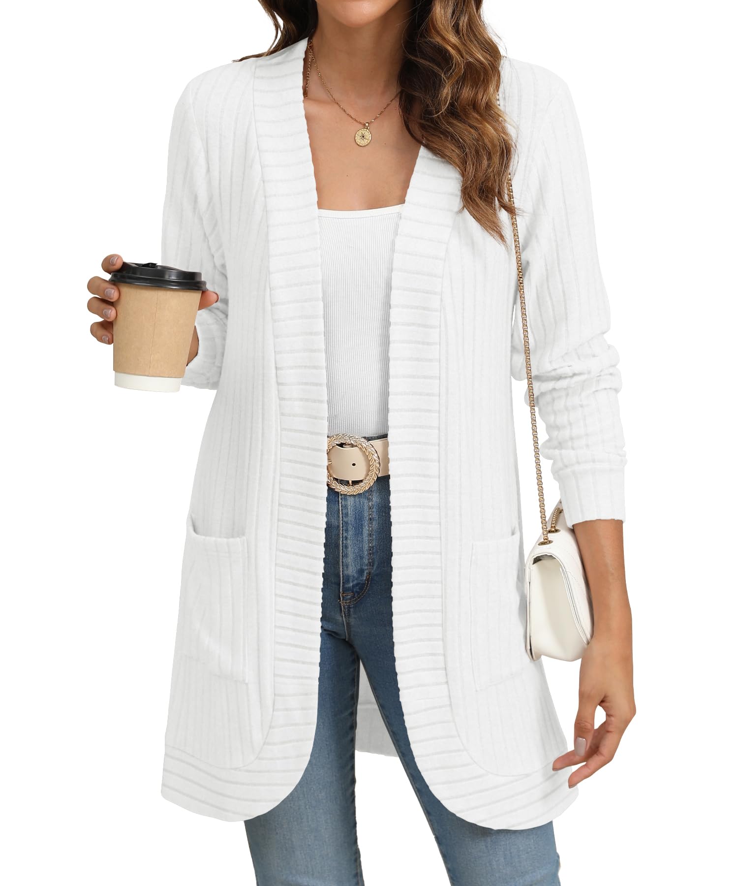 ysyokow Women's Long Sleeve Open Front Cardigan Casual Lightweight Long Cardigans Loose Knit Outwear with Pockets-picture-30