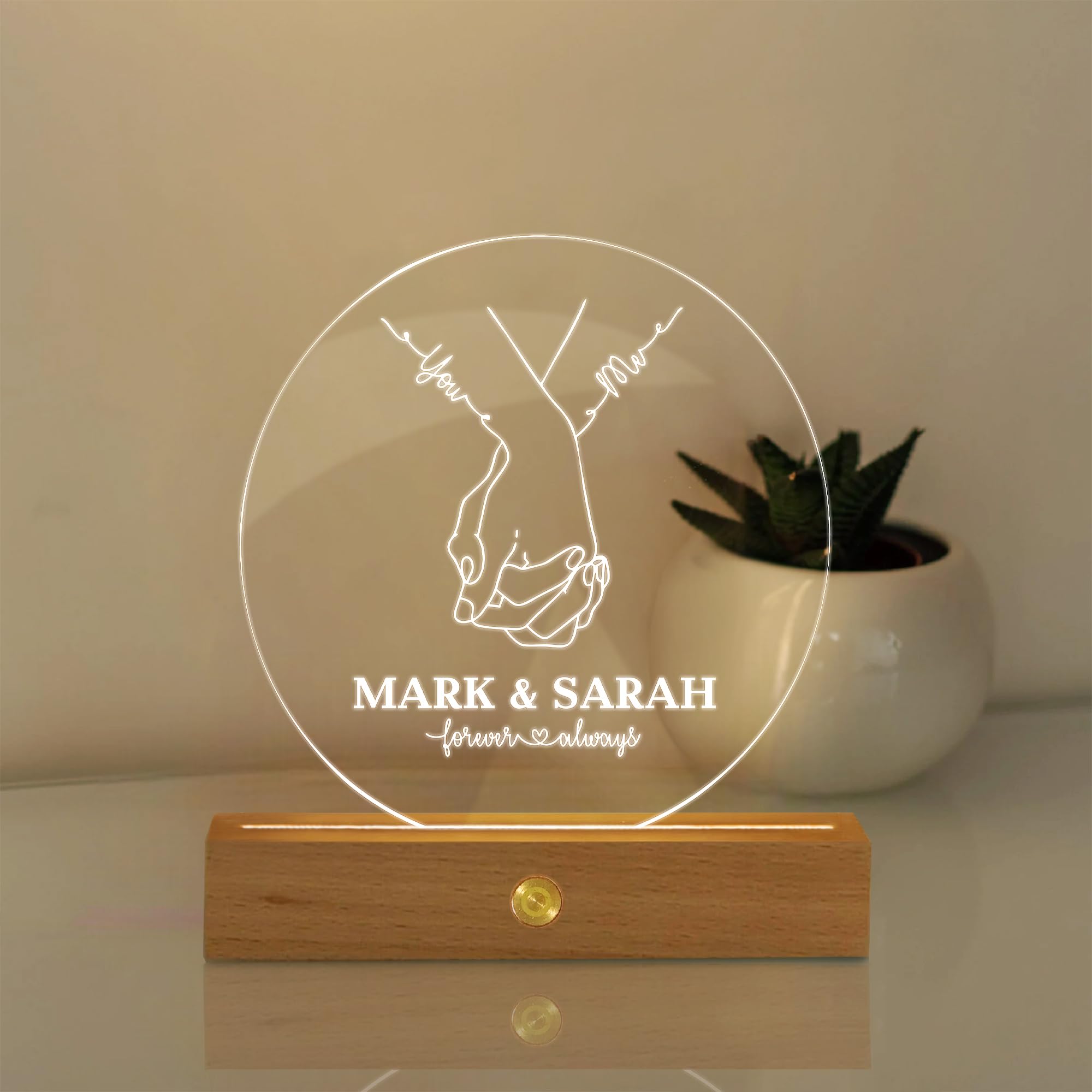 KreateSquare Personalised Gifts Night Light with Any Name and Date, 7 Colour Changing Lights Lamp, Boyfriend Girlfriend Gifts for Engagement, Wedding, Anniversary or Birthday