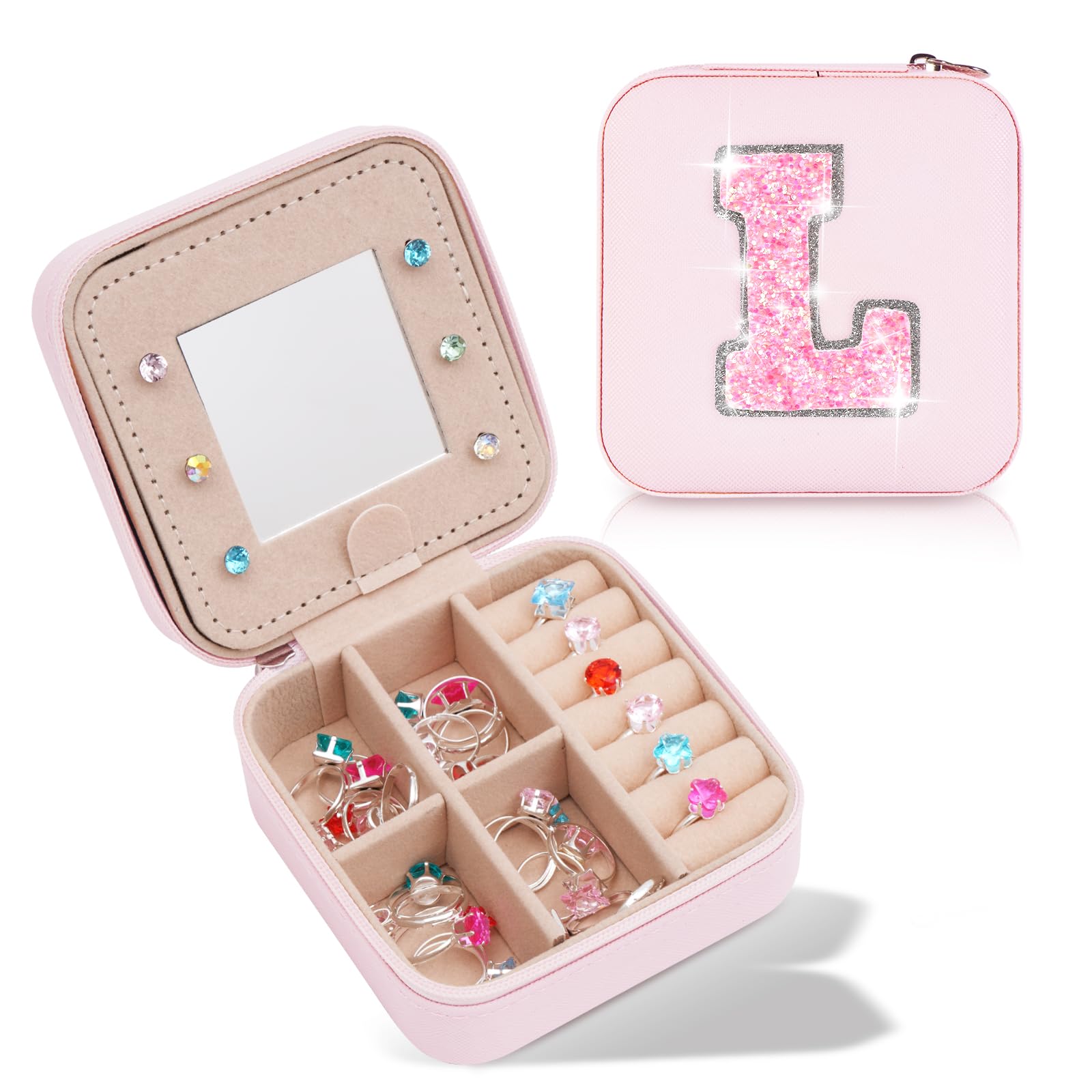 Uygafly Personalized Jewelry Box - Small Travel Jewelry Organizer, Cute Storage for Women's Accessories, Travel Essentials & Birthday Gifts | Pink,L