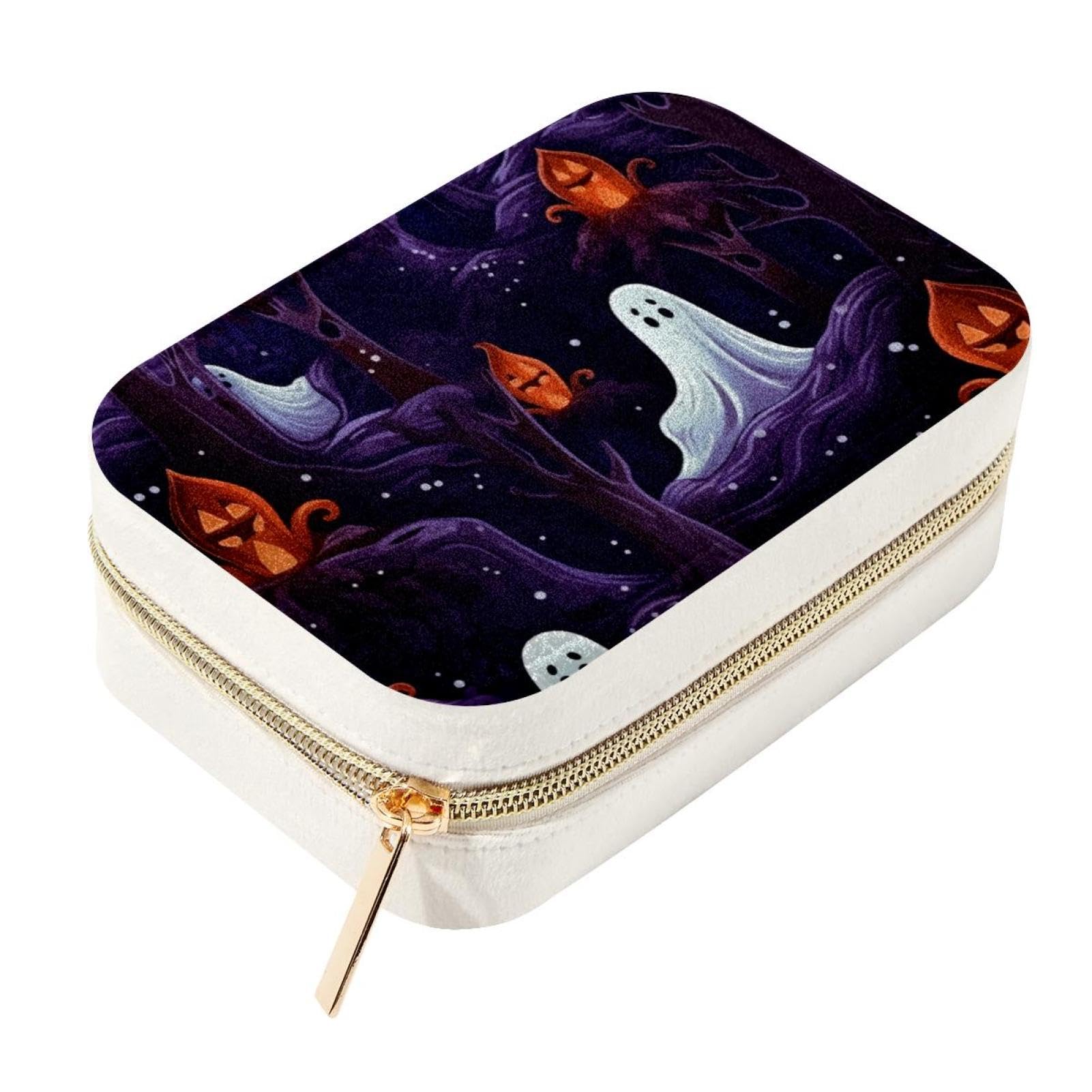Boîte à bijoux de voyage velours fantôme Halloween avec compartiments amovibles