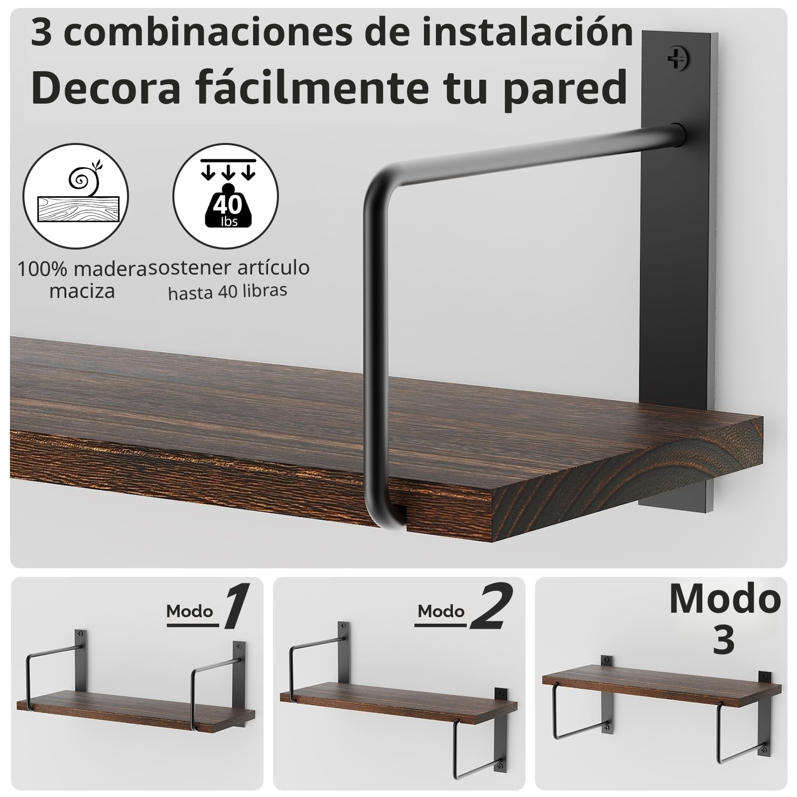 TRAYINDALY Estanteria Pared Madera Juego de 3, Baldas Flotantes Pared Rústicos y Decorativas Ideal para Dormitorio, Baño,Cocina, Oficina, Sala (Marrón)