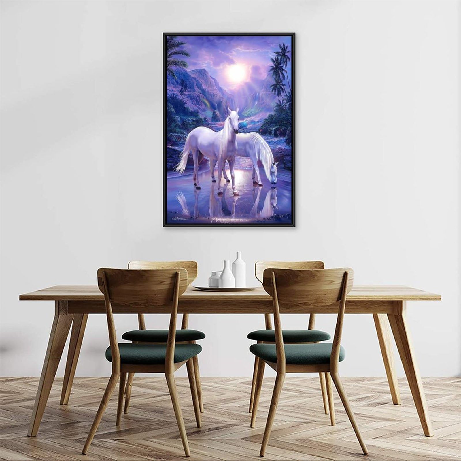 Amazon.co.jp: 絵画 湖の水を飲む白い馬インテリア 絵画 夢の