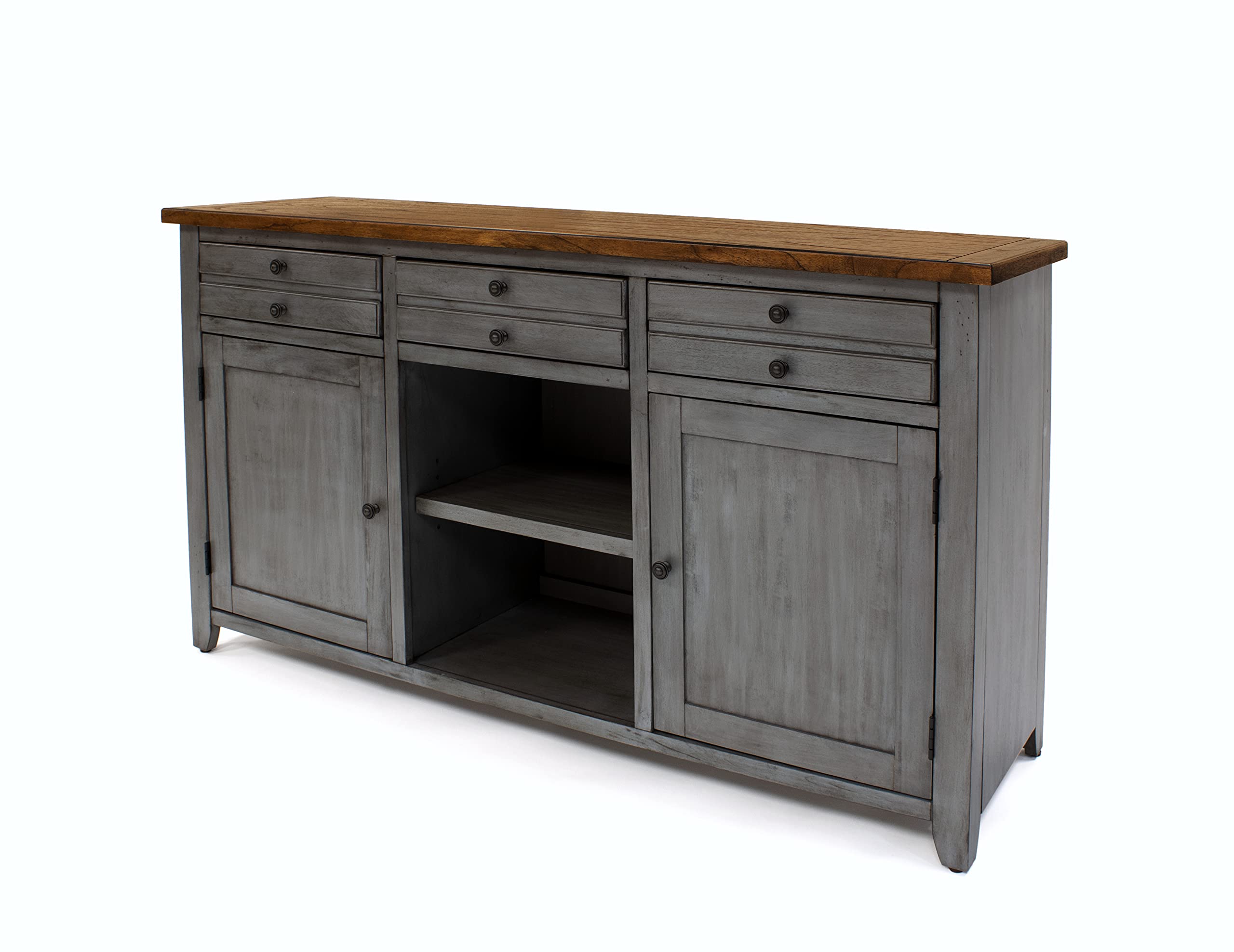 Martin Furniture, Smoky Blue 65in TV Console, Entertainment Stand, Wood Accent Cabinet, Fully Assembled. item is great condition has minor cosmetic damage on back 