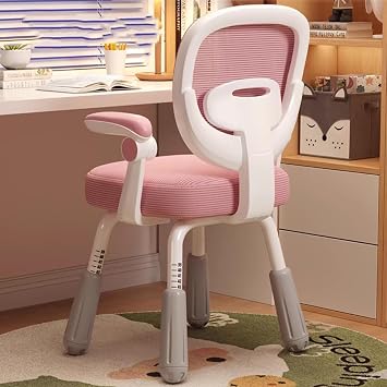 Childrens Desk Chairs, Desk Chair Kids, Kids Desk Chair Kids Plastic Chairs, Lightweight and Portable with Handrails and Breathable Mesh, Rounded Edge Design for Safety,Pink,with armrests