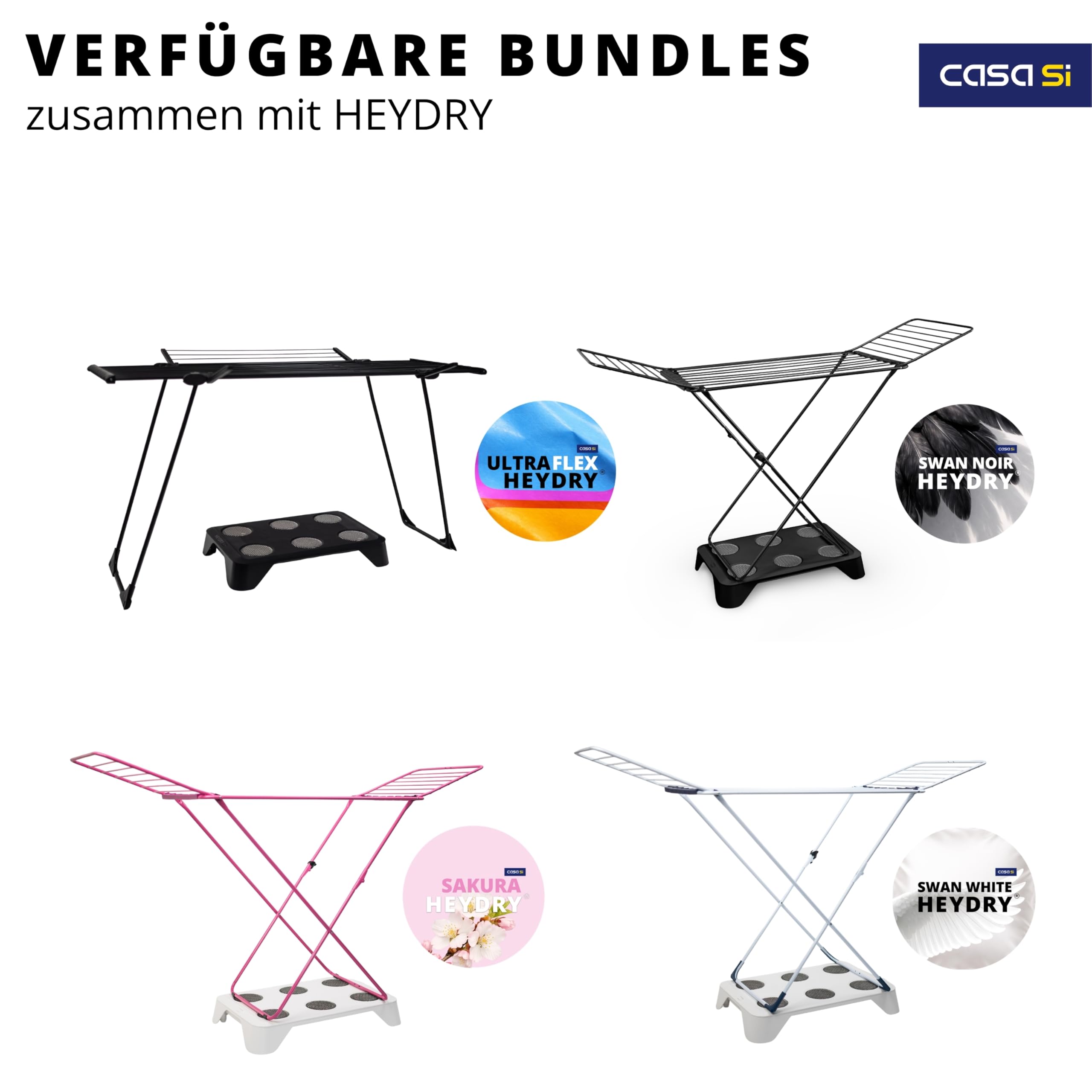 HEYDRY® SWAN White Bundle – Wäscheständer + Luftzirkulations-Trockner (kein Heizgerät) im Set – schneller Wäsche trocknen ohne Trockner, leise & energieeffizient, schonend