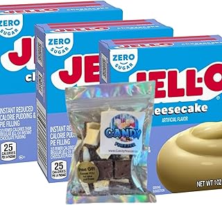 Instant Pudding & Pie Filling Mix 1 oz Box Sugar Free (Pack of 3) with 1 oz Candy Freezer Freeze Dried Ice Cream Bites (Zero Sugar Cheesecake) - Candy