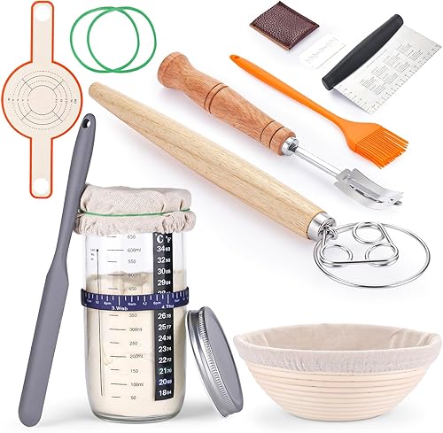 Kit de iniciación de masa madre para hacer pan, cestas a prueba de pan, juego de 1 cuencos redondos de 9 pulgadas a prueba de masa con forros, disponible en Yaxa Colombia