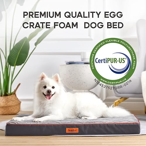 Miniatura 2 de Sonive Cama ortopédica grande impermeable para huevos para perros y gatos, cama de apoyo para perros medianos, funda extraíble lavable, parte